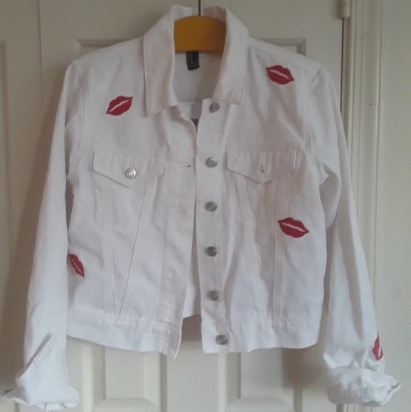 red and white jean jacket